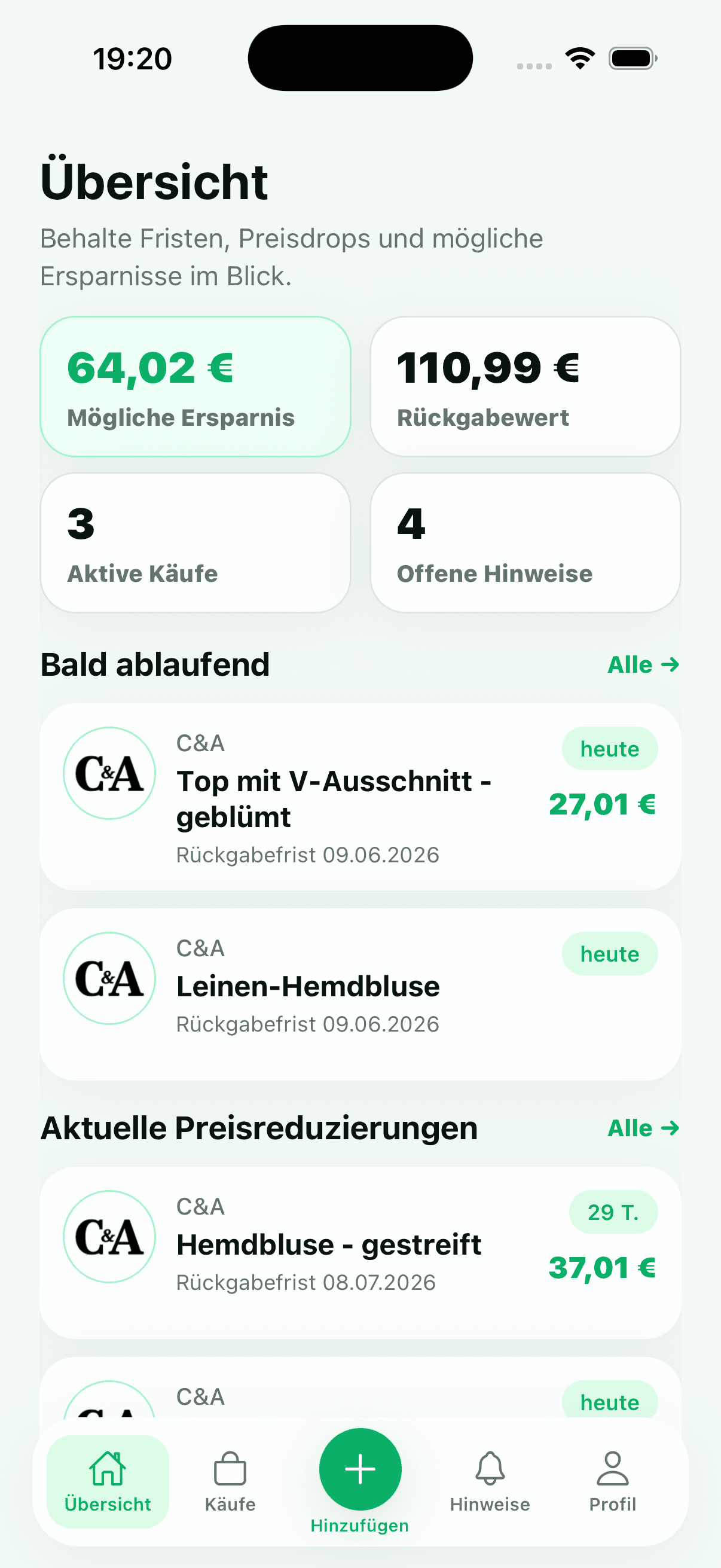 DropWindow App: Übersicht über Käufe und Hinweise